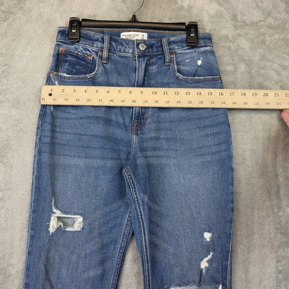 Abercrombie & Fitch Jeans Womens 28 Blue Ankle Straight High Rise Distressed - Picture 8 of 12